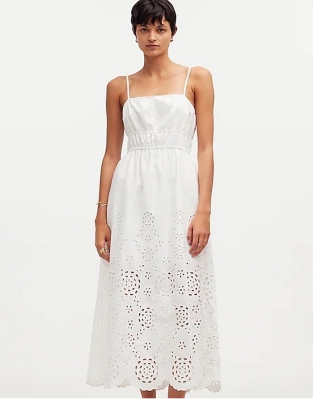 Madewell White Eyelet Midi Dress with Spaghetti Straps
